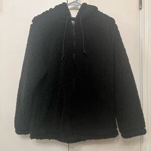 NWT PacSun black fuzzy zip front hoodie sweatshirt size Small